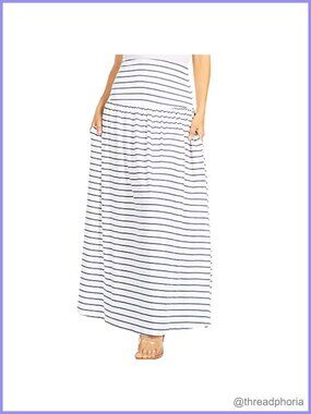 Women's A-Line Maxi Skirt Ankle Length Modal Fold-Over Waist Pockets